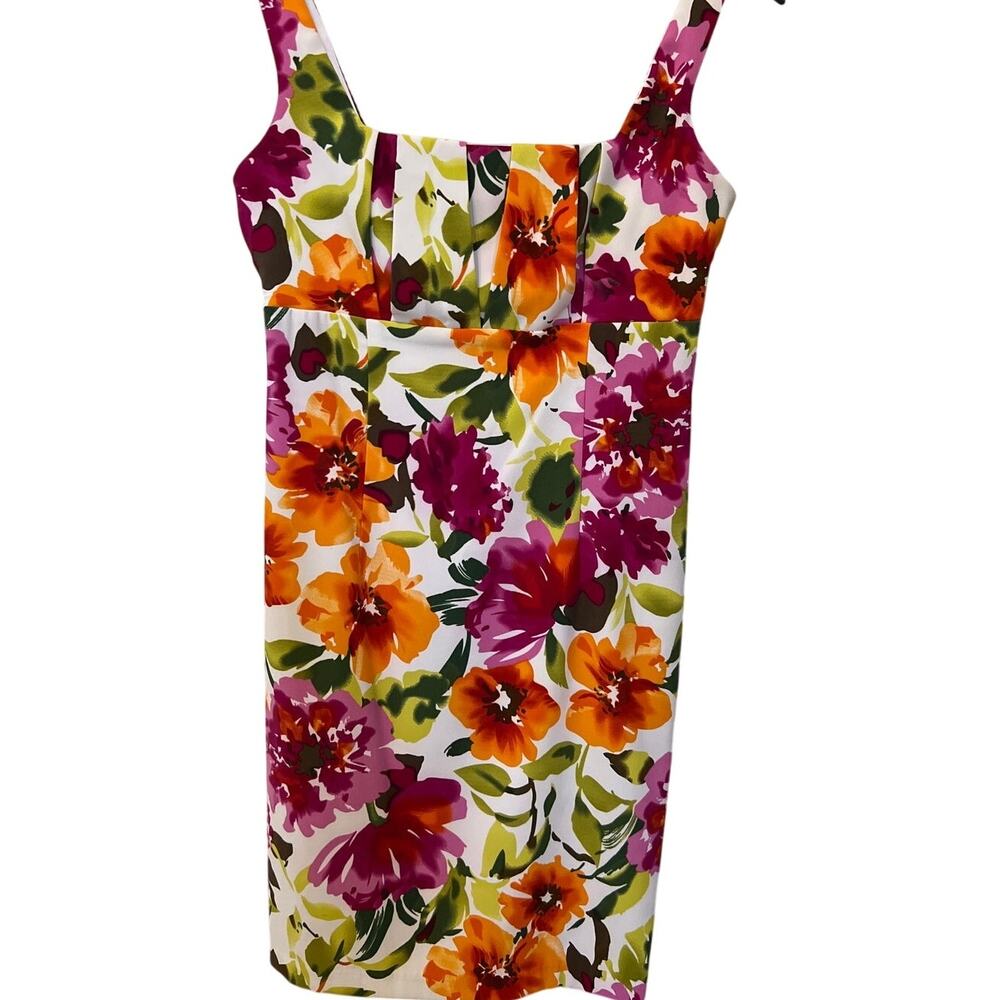 Dressbarn Floral Sleeveless Dress Size 10 Purple Yellow Green Floral Print Chic